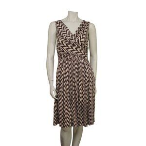 NWT Plenty by Tracy Reese Brown Tan Striped Knit Fit Flare Ruched Dress Size P